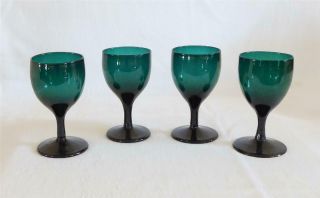 Good Set Of Four Antique Early 19th C Bristol Green Glass Wine Glasses C1820
