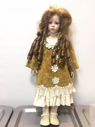 Whitney 28” Porcelain Doll By Donna Rubert Standing Long Auburn Hair W/ Ringlets