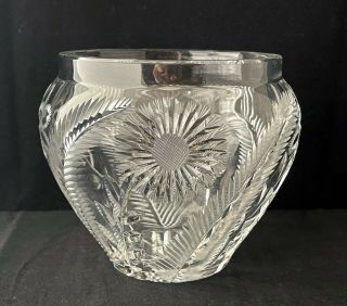 Antique American Brilliant Cut Glass Crystal Abp Vase Jar Flowers Pattern