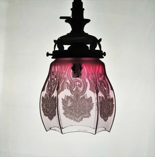 Victorian Inverted Gas Art Nouveau Cranberry Glass Kerosene Oil Gas Lamp Shade