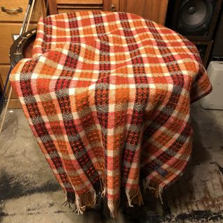 Vintage Pendleton Virgin Wool Couch Throw Camp Blanket Plaid Fringed Usa 56” - 64”