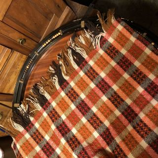 Vintage Pendleton Virgin Wool Couch Throw Camp Blanket Plaid Fringed USA 56” - 64” 3