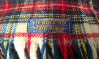 Vintage Pendleton Virgin Wool Throw Camp Blanket Red Plaid Fringed Usa 52”x 60”