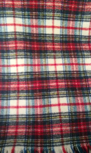 Vintage Pendleton Virgin Wool Throw Camp Blanket Red Plaid Fringed USA 52”x 60” 2