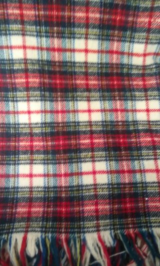 Vintage Pendleton Virgin Wool Throw Camp Blanket Red Plaid Fringed USA 52”x 60” 3