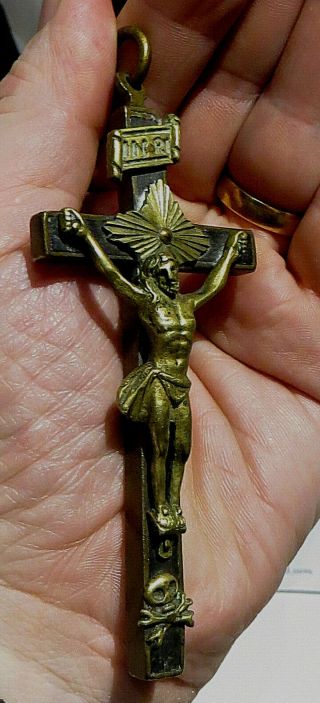 Heavy,  Antique French Crucifix Pendant Pectoral Cross,  Scull Bones,  11 Cm Tall
