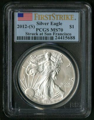 Us Coin 2012 S $1 Ase Silver Eagle Pcgs Ms70