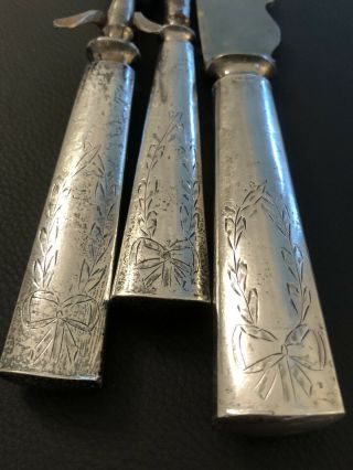 Antique Sterling Silver Handle 3 Pc Roasting Serving Set Fork Knife Bow Wreath