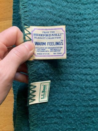 Vtg Vintage LL Bean Warm Feelings Blanket Wool Blend Queen Green Biddeford Throw 3
