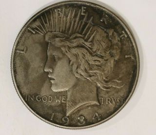 1934 P Peace Silver Dollar Coin No Mark B1a9