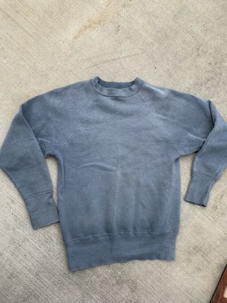 Vintage 50s 60s Sweatshirt Crewneck Distress Workwear Small Usa Work Blue Gray