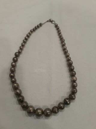 Antique Native American Indian Mexico Sterling Silver Graduated Bead Necklace