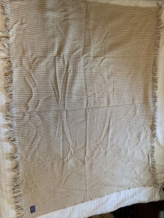 Vintage Pendleton Wool Blanket Throw Beige Check In USA 66”x52” Counting Fringe 2