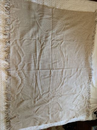 Vintage Pendleton Wool Blanket Throw Beige Check In USA 66”x52” Counting Fringe 3