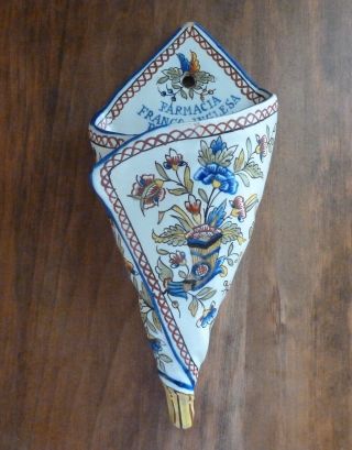 Antique Wall Pocket Flower Vase Old Faience French - English Pharmacy Bueno Aires