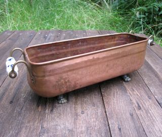 Old Copper And Brass Planter With Lion Feet And Ceramic Handles Plant Pot Trough