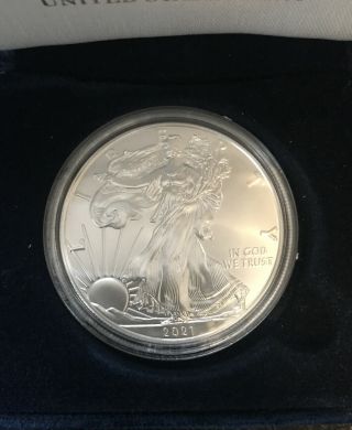 2021 Type 1 American Silver Eagle Bu 1 Troy Oz.  Capsule With Display Case