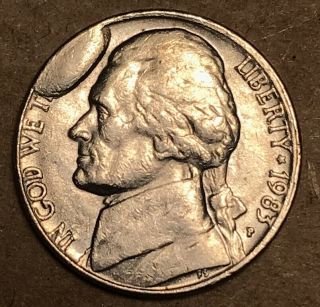 1983 P 5c Large Cud Error Jefferson Nickel 5 Cent Die Break “in God We T”rare