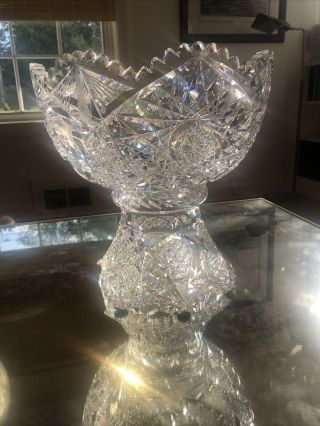Vintage Cut Glass Punch Bowl And Stand 10”
