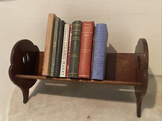 Antique Wooden Book Trough Rack / Stand Tabletop Teardrop Motif