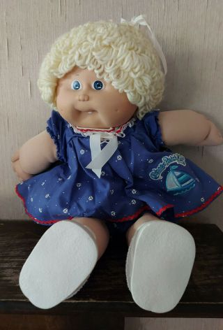 1978 1982 Cabbage Patch Kid Girl Blonde Blue Dress,  Bottoms Diaper Socks Shoes