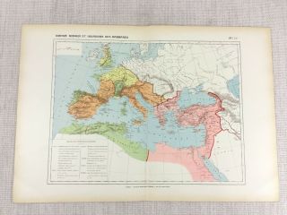 1888 Antique French Map Of Roman Invasion Of Europe Historical Arab Berber War