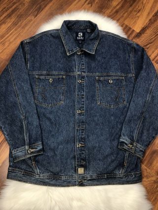 Vintage Karl Kani Jeans Dark Wash Blue Denim Trucker Jacket Men’s Size Xxl