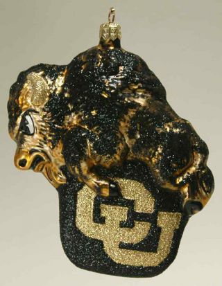 Slavic Treasures Glasscot Ornaments Colorado Buffaloes - Figure/disk - Boxed