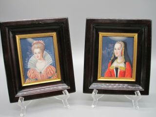 Antique Framed Miniature Portrait Hand Painted Ladies Cellunoid Signed