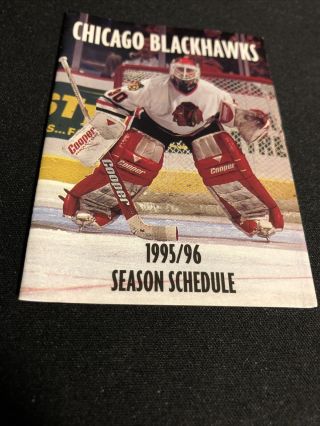 1995 - 96 Chicago Blackhawks Hockey Pocket Schedule Bud Ice Version 30 Ed Belfour