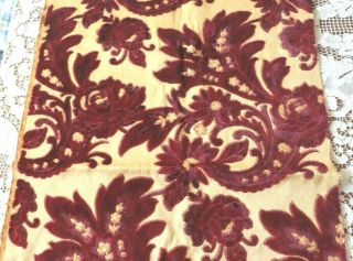 Antique C1890 French Christmas Red Home Dec Cotton Cut Velvet Fabric L - 40 " X W21 "