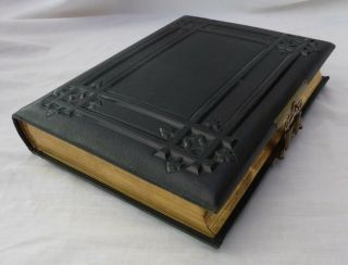Antique Leatherbound Photo Album With Gilded Page Edges And Brass Clasp