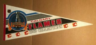 Pennant: Calgary Flames 1989 Stanley Cup Champions,  Color,  12 " X 30 ",  Nhl Hockey