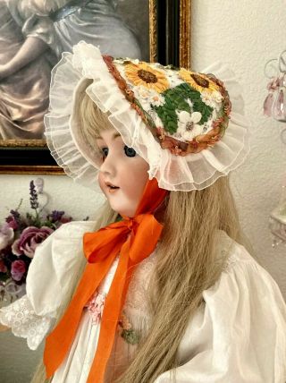 Embroidered Silk Ribbon Flowers Bonnet/hat For Large Antique French,  German Doll