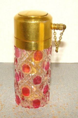 Antique Baccarat Marny Cranberry Cut To Clear Glass Perfume Bottle Atomizer