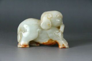 Chinese Antique Qing Dynasty Hand - Carved Hetian Jade Elephant Figurines Statues