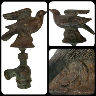 Vintage Brass/bronze Bird Water Spigot Garden Faucet Knob Handle Dove Axford