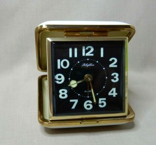 Vintage Mid - Century Japanese Rhythm Alarm Travel Clock - Mechanical Wind
