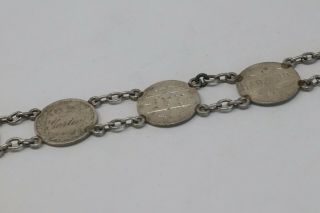 Rare Antique Victorian Sterling Silver 925 Love Token Coin Bracelet 13.  4g 484 3