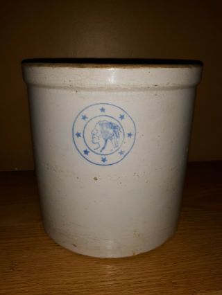 Antique Vintage Louisville Pottery Co.  Indian Head Stoneware Crock 1 Gallon