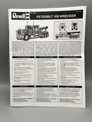 1/25 Revell Peterbilt 359 Wrecker Instruction Booklet Kit 1508 2013 Issue