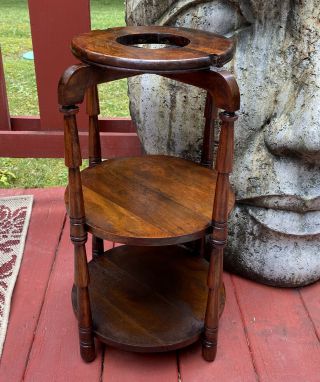 Vintage Wood Round 3 Tier Plant Stand Accent Table Asian 22.  5 "