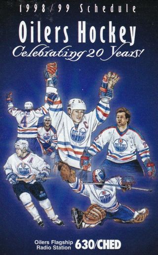 1998 - 99 Nhl Hockey Edmonton Oilers Pocket Schedule - Wayne Gretzky - Canadian