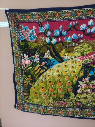 Vintage Tapestry Wall Hanging Peacock 100 Cotton Made in Turkey 56” x 38” 2