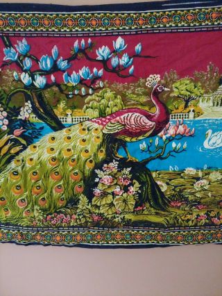 Vintage Tapestry Wall Hanging Peacock 100 Cotton Made in Turkey 56” x 38” 3