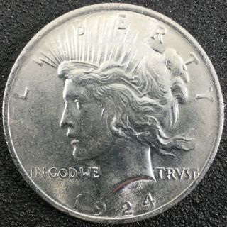90 Silver 1924 Liberty Peace Dollar Au/bu
