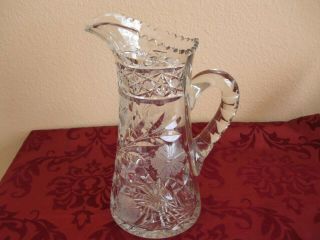Antique Abp American Brilliant Cut Daisy And Oleander Leafs Carafe/pitcher 11 " T
