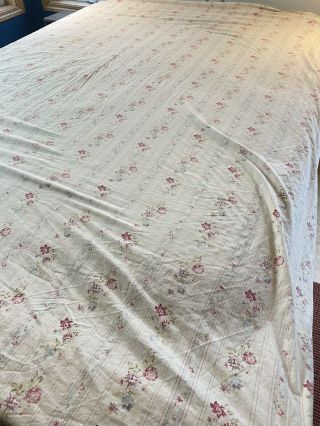 Vintage Ralph Lauren Josie Floral Flat Sheet - King Size Beige Cotton