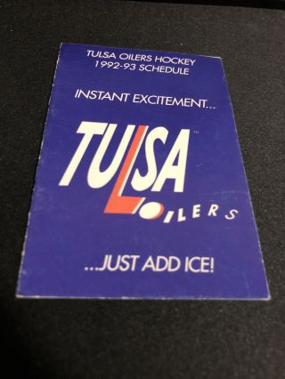1992 - 93 Tulsa Oilers Hockey Pocket Schedule Mazzio’s Pizza Version