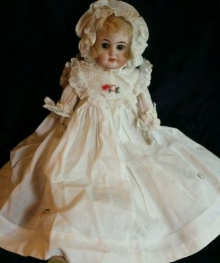 Antique Louis Wolfe & Co German Bisque Doll,  14 In,  Antique Doll,  Mohair Wig